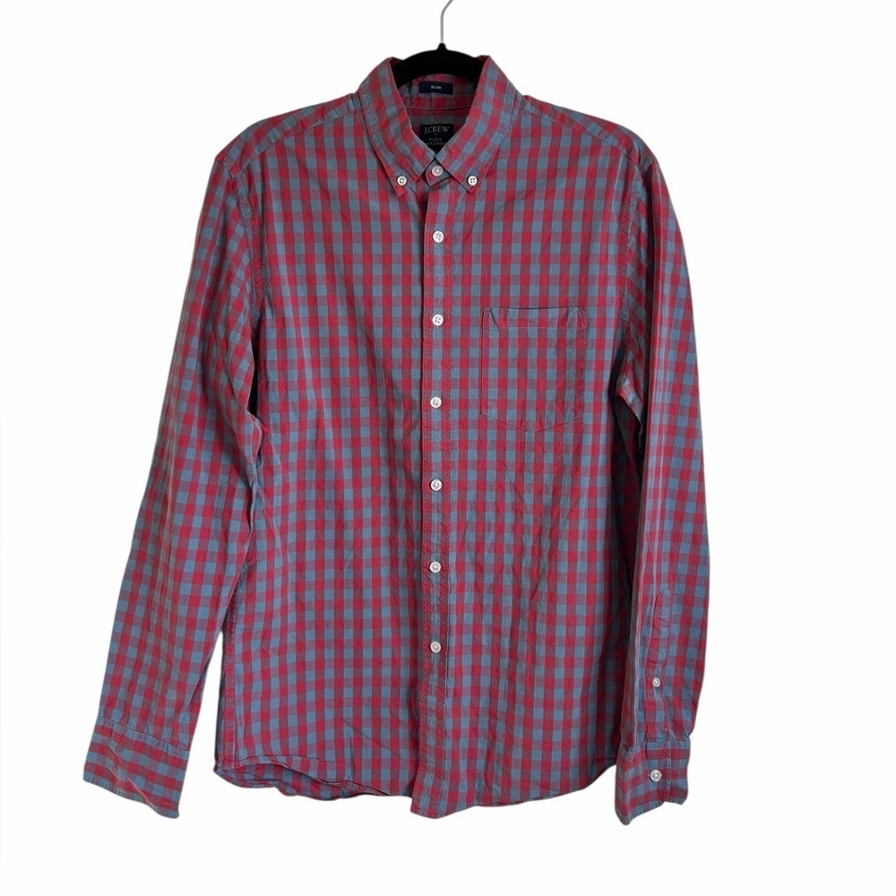 J. Crew Red and Blue Flex Wash Slim Fit Button Up Dress Shirt Mens Sz Medium
